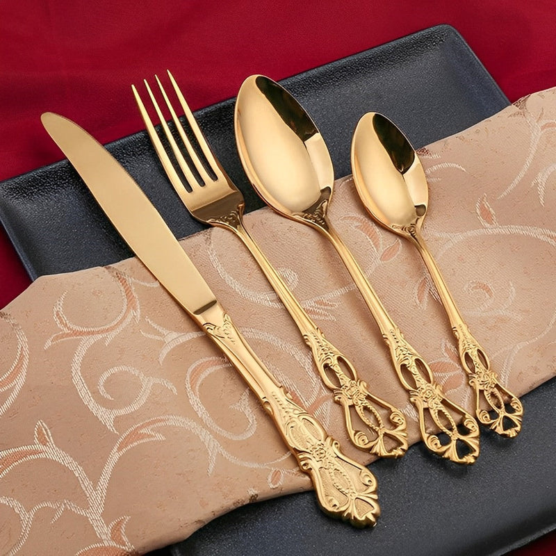 Conjunto De Talheres Dourado De Aço Inoxidável