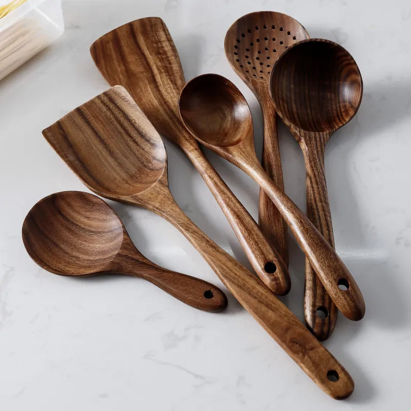 Kit Utensílios de Cozinha - Thai 7 Peças em Madeira 100% Natural