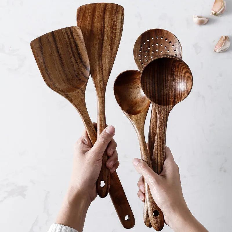 Kit Utensílios de Cozinha - Thai 7 Peças em Madeira 100% Natural