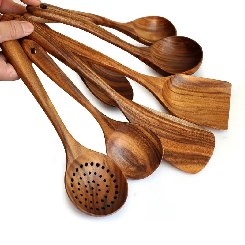 Kit Utensílios de Cozinha - Thai 7 Peças em Madeira 100% Natural