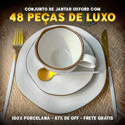 Conjunto de Luxo com 48 Peças de Jantar em Porcelana